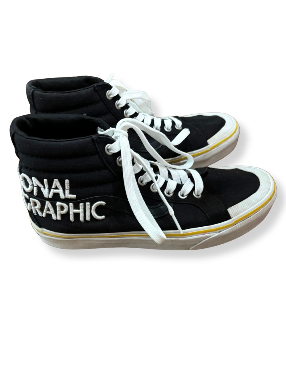 Vans x National Geographic Sk8-Hi Black Yellow Embroidered Sneakers Size 7 - Picture 3 of 13